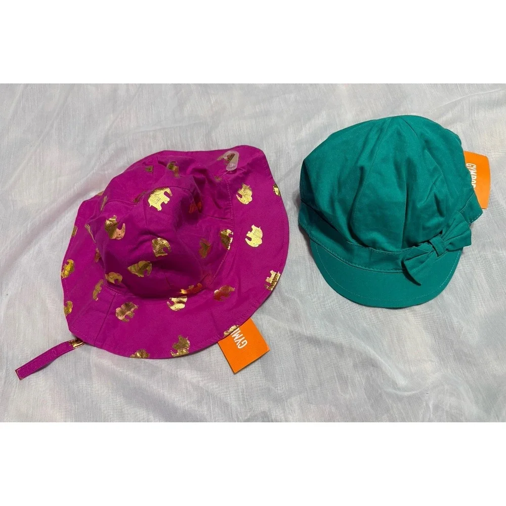 Lot of 2 Gymboree Girls Hat NWT 12-24 mo 2T 3T Teal Pink Elephants Baby Toddler